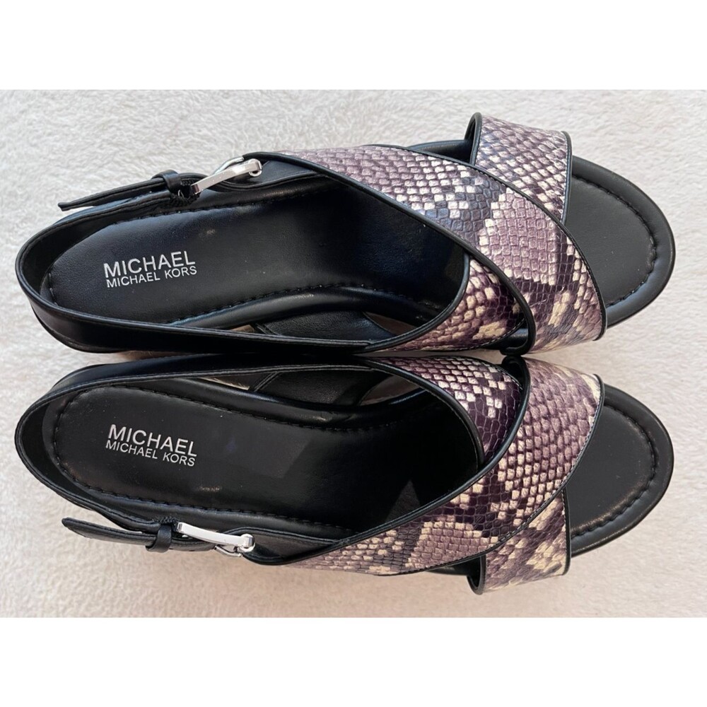 Michael Kors NEW Jodi Mid Wedge Size 9 Leather Snake Espadrille Platform Sandal - Picture 7 of 14